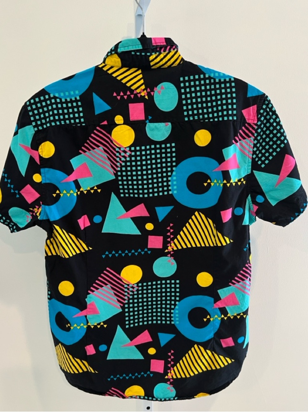 80s Print Geometric Black Yellow Blue Rad SS Button Down Shirt Mens Sz Medium - Picture 5 of 11